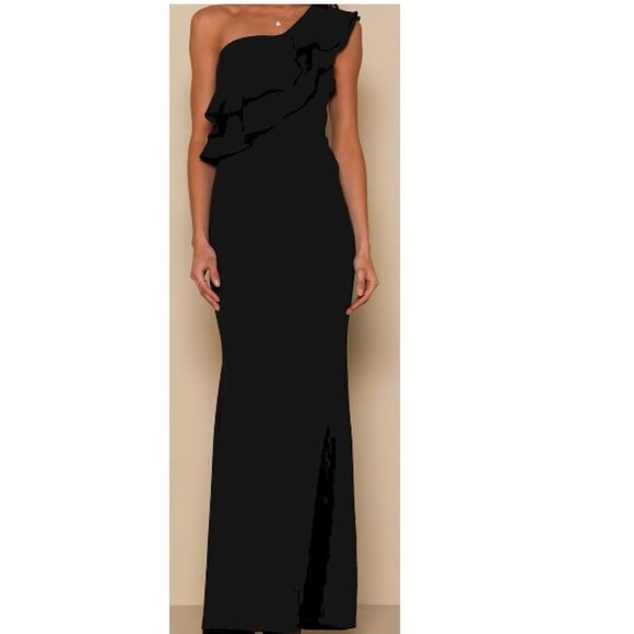 Lulus Grand Beauty Black Ruffled One-Shoulder Mermaid Maxi Dress Size 3X - Picture 9 of 13